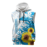 New Zealand Autism Awareness Month Sleeveless Hoodie Takiwatanga Maori Lizard With Sunflower LT14 Blue - Polynesian Pride