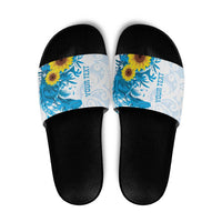 New Zealand Autism Awareness Month Slide Sandals Takiwatanga Maori Lizard With Sunflower LT14 Blue - Polynesian Pride