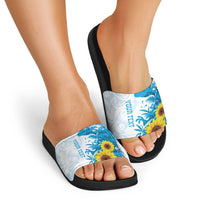 New Zealand Autism Awareness Month Slide Sandals Takiwatanga Maori Lizard With Sunflower LT14 - Polynesian Pride