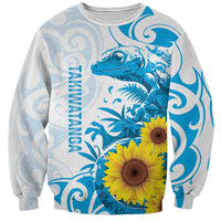 New Zealand Autism Awareness Month Sweatshirt Takiwatanga Maori Lizard With Sunflower LT14 Unisex Blue - Polynesian Pride