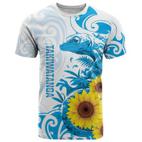 New Zealand Autism Awareness Month T Shirt Takiwatanga Maori Lizard With Sunflower LT14 Blue - Polynesian Pride