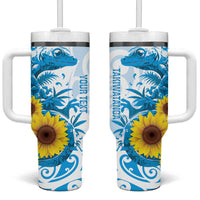 New Zealand Autism Awareness Month Tumbler With Handle Takiwatanga Maori Lizard With Sunflower LT14 One Size: 40 oz Blue - Polynesian Pride