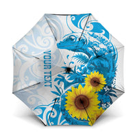 New Zealand Autism Awareness Month Umbrella Takiwatanga Maori Lizard With Sunflower LT14 One Size Folded 11.42 inch Opened Diameter 37.4 inch Blue - Polynesian Pride