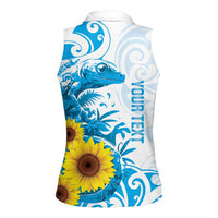 New Zealand Autism Awareness Month Women Sleeveless Polo Shirt Takiwatanga Maori Lizard With Sunflower LT14 - Polynesian Pride