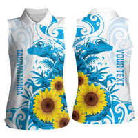 New Zealand Autism Awareness Month Women Sleeveless Polo Shirt Takiwatanga Maori Lizard With Sunflower LT14 - Polynesian Pride