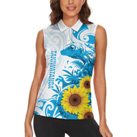 New Zealand Autism Awareness Month Women Sleeveless Polo Shirt Takiwatanga Maori Lizard With Sunflower LT14 - Polynesian Pride