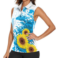 New Zealand Autism Awareness Month Women Sleeveless Polo Shirt Takiwatanga Maori Lizard With Sunflower LT14 - Polynesian Pride