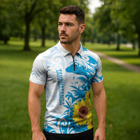 New Zealand Autism Awareness Month Zipper Polo Shirt Takiwatanga Maori Lizard With Sunflower LT14 - Polynesian Pride
