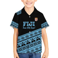Fiji Rugby 2025 Custom Family Matching Off The Shoulder Long Sleeve Dress and Hawaiian Shirt Fijian Tapa Toso Viti Toso - Black
