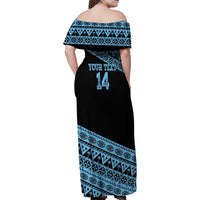 Fiji Rugby 2025 Custom Family Matching Off Shoulder Maxi Dress and Hawaiian Shirt Fijian Tapa Toso Viti Toso - Black LT14 - Polynesian Pride