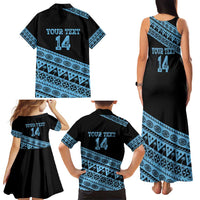 Fiji Rugby 2025 Custom Family Matching Tank Maxi Dress and Hawaiian Shirt Fijian Tapa Toso Viti Toso - Black