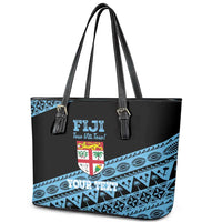 Fiji Rugby 2025 Custom Leather Tote Bag Fijian Tapa Toso Viti Toso - Black