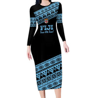 Fiji Rugby 2025 Custom Long Sleeve Bodycon Dress Fijian Tapa Toso Viti Toso - Black