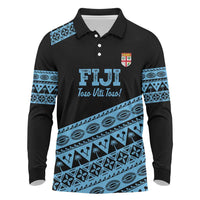Fiji Rugby 2025 Custom Long Sleeve Polo Shirt Fijian Tapa Toso Viti Toso - Black LT14 Black - Polynesian Pride