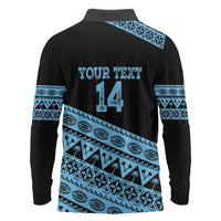 Fiji Rugby 2025 Custom Long Sleeve Polo Shirt Fijian Tapa Toso Viti Toso - Black LT14 - Polynesian Pride