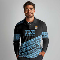 Fiji Rugby 2025 Custom Long Sleeve Polo Shirt Fijian Tapa Toso Viti Toso - Black LT14 - Polynesian Pride