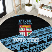 Fiji Rugby 2025 Custom Round Carpet Fijian Tapa Toso Viti Toso - Black LT14 Black - Polynesian Pride