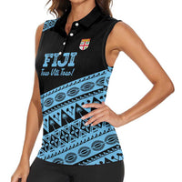 Fiji Rugby 2025 Custom Women Sleeveless Polo Shirt Fijian Tapa Toso Viti Toso - Black LT14 - Polynesian Pride