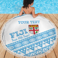 Fiji Rugby 2025 Custom Beach Blanket Fijian Tapa Toso Viti Toso - White LT14 - Polynesian Pride