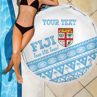 Fiji Rugby 2025 Custom Beach Blanket Fijian Tapa Toso Viti Toso - White LT14 - Polynesian Pride