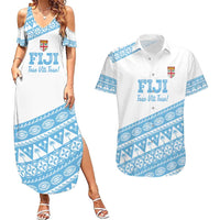 Fiji Rugby 2025 Custom Couples Matching Summer Maxi Dress and Hawaiian Shirt Fijian Tapa Toso Viti Toso - White