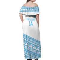 Fiji Rugby 2025 Custom Family Matching Off Shoulder Maxi Dress and Hawaiian Shirt Fijian Tapa Toso Viti Toso - White LT14 - Polynesian Pride