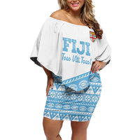 Fiji Rugby 2025 Custom Family Matching Off Shoulder Short Dress and Hawaiian Shirt Fijian Tapa Toso Viti Toso - White LT14 Mom's Dress White - Polynesian Pride