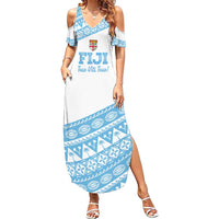 Fiji Rugby 2025 Custom Family Matching Summer Maxi Dress and Hawaiian Shirt Fijian Tapa Toso Viti Toso - White LT14 Mom's Dress White - Polynesian Pride