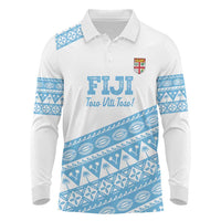 Fiji Rugby 2025 Custom Long Sleeve Polo Shirt Fijian Tapa Toso Viti Toso - White LT14 White - Polynesian Pride