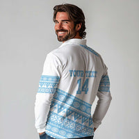 Fiji Rugby 2025 Custom Long Sleeve Polo Shirt Fijian Tapa Toso Viti Toso - White LT14 - Polynesian Pride