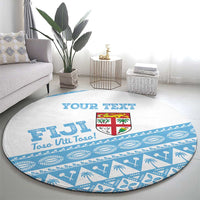 Fiji Rugby 2025 Custom Round Carpet Fijian Tapa Toso Viti Toso - White LT14 - Polynesian Pride