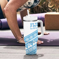 Fiji Rugby 2025 Custom Tumbler With Handle Fijian Tapa Toso Viti Toso - White LT14 - Polynesian Pride