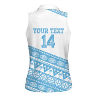 Fiji Rugby 2025 Custom Women Sleeveless Polo Shirt Fijian Tapa Toso Viti Toso - White LT14 - Polynesian Pride
