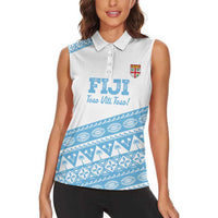 Fiji Rugby 2025 Custom Women Sleeveless Polo Shirt Fijian Tapa Toso Viti Toso - White LT14 - Polynesian Pride