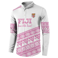 Fiji Rugby 2025 Custom Button Sweatshirt Fijian Tapa Toso Viti Toso - Pink