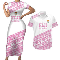 Fiji Rugby 2025 Custom Couples Matching Short Sleeve Bodycon Dress and Hawaiian Shirt Fijian Tapa Toso Viti Toso - Pink