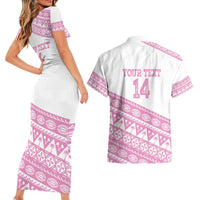 Fiji Rugby 2025 Custom Couples Matching Short Sleeve Bodycon Dress and Hawaiian Shirt Fijian Tapa Toso Viti Toso - Pink