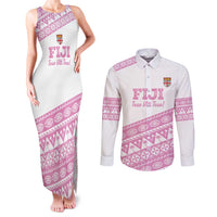 Fiji Rugby 2025 Custom Couples Matching Tank Maxi Dress and Long Sleeve Button Shirt Fijian Tapa Toso Viti Toso - Pink