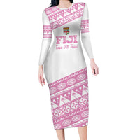 Fiji Rugby 2025 Custom Family Matching Long Sleeve Bodycon Dress and Hawaiian Shirt Fijian Tapa Toso Viti Toso - Pink LT14 Mom's Dress Pink - Polynesian Pride