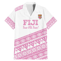 Fiji Rugby 2025 Custom Family Matching Mermaid Dress and Hawaiian Shirt Fijian Tapa Toso Viti Toso - Pink LT14 Dad's Shirt - Short Sleeve Pink - Polynesian Pride