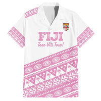 Fiji Rugby 2025 Custom Family Matching Off Shoulder Maxi Dress and Hawaiian Shirt Fijian Tapa Toso Viti Toso - Pink LT14 Dad's Shirt - Short Sleeve Pink - Polynesian Pride