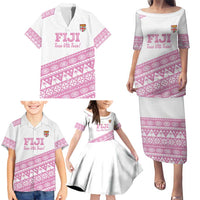Fiji Rugby 2025 Custom Family Matching Puletasi and Hawaiian Shirt Fijian Tapa Toso Viti Toso - Pink