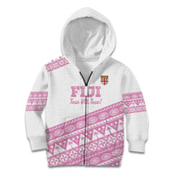 Fiji Rugby 2025 Custom Kid Hoodie Fijian Tapa Toso Viti Toso - Pink LT14 Zip Hoodie Pink - Polynesian Pride