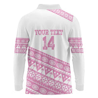 Fiji Rugby 2025 Custom Long Sleeve Polo Shirt Fijian Tapa Toso Viti Toso - Pink LT14 - Polynesian Pride