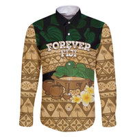 Bula Fiji Kava Bowl Family Matching Mermaid Dress and Hawaiian Shirt Fijian Tapa Cloth Vintage Vibe LT14 Dad's Shirt - Long Sleeve Brown - Polynesian Pride