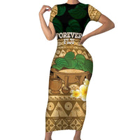 Bula Fiji Kava Bowl Family Matching Short Sleeve Bodycon Dress and Hawaiian Shirt Fijian Tapa Cloth Vintage Vibe LT14 Mom's Dress Brown - Polynesian Pride