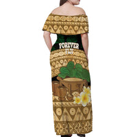 Bula Fiji Kava Bowl Off Shoulder Maxi Dress Fijian Tapa Cloth Vintage Vibe LT14 - Polynesian Pride