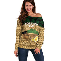 Bula Fiji Kava Bowl Off Shoulder Sweater Fijian Tapa Cloth Vintage Vibe LT14 Women Brown - Polynesian Pride