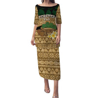 Bula Fiji Kava Bowl Puletasi Fijian Tapa Cloth Vintage Vibe LT14 Long Dress Brown - Polynesian Pride