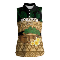 Bula Fiji Kava Bowl Women Sleeveless Polo Shirt Fijian Tapa Cloth Vintage Vibe LT14 Female Brown - Polynesian Pride
